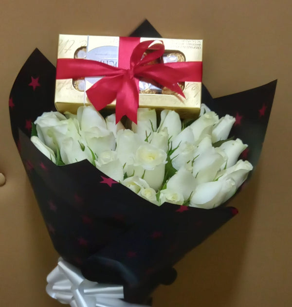 WHITE ROSES & FERRERO CHOCOLATES
