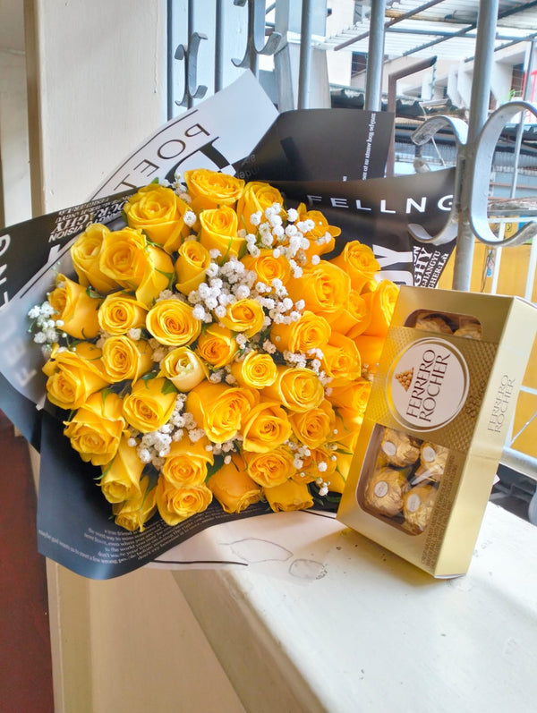 FERRERO CHOCOLTES & YELLOW ROSES