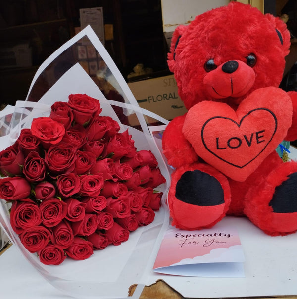 LOVE TEDDY & 40 RED ROSES