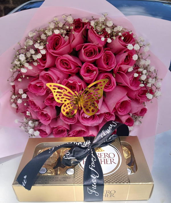 PINK ROSES & FERRERO CHCOLATES
