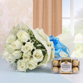 16 FERRERO CHOCOLATES & WHITE ROSES