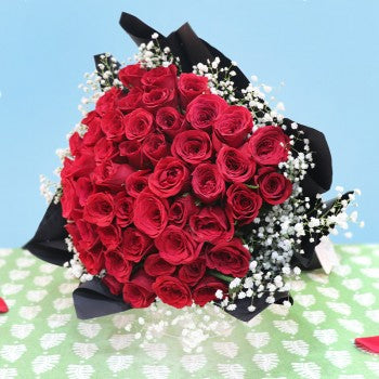40 RED ROSES & BABY BREATH RIM