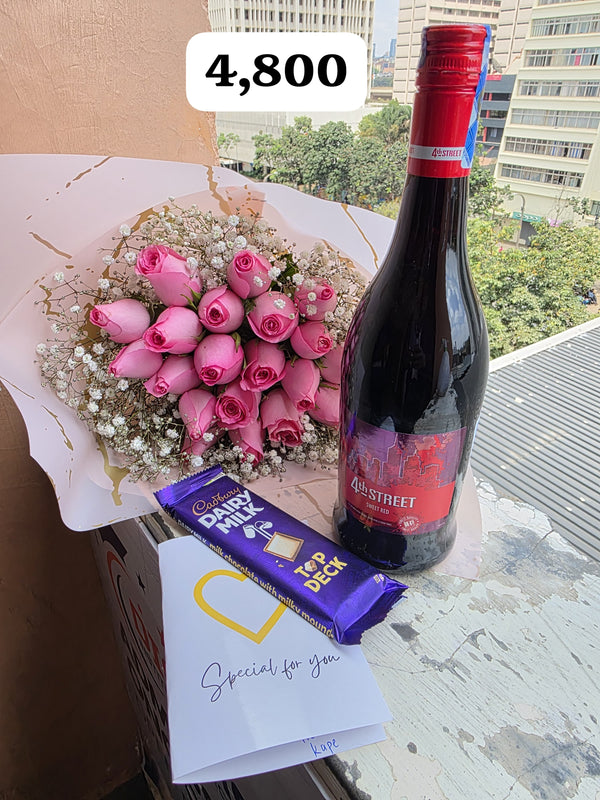 WINE, CHOCOLATE & PINK ROSES