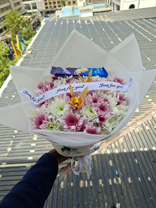 MIXED CHRYSANTHEMUMS & CHOCOLATE