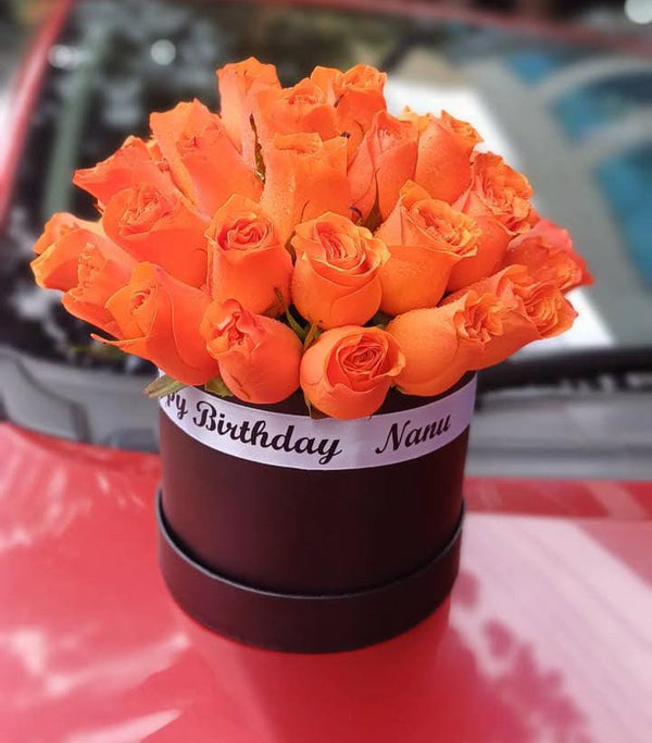 ORANGE ROSES BOX & RIBBON
