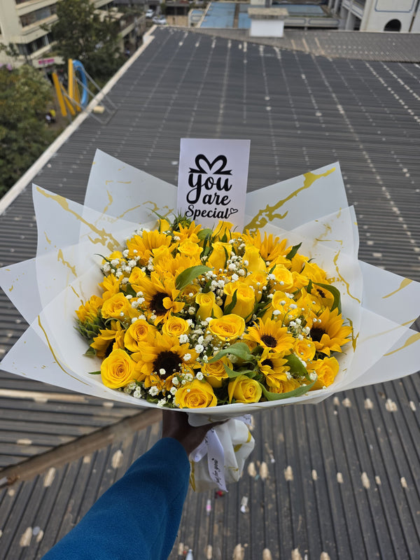SUNFLOWERS & YELLOW ROSES